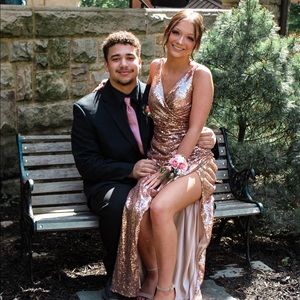 Rose gold prom dress with slit